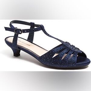 Lady couture Betty navy size 5 women 1 3/4 inch rhinestone heels padded